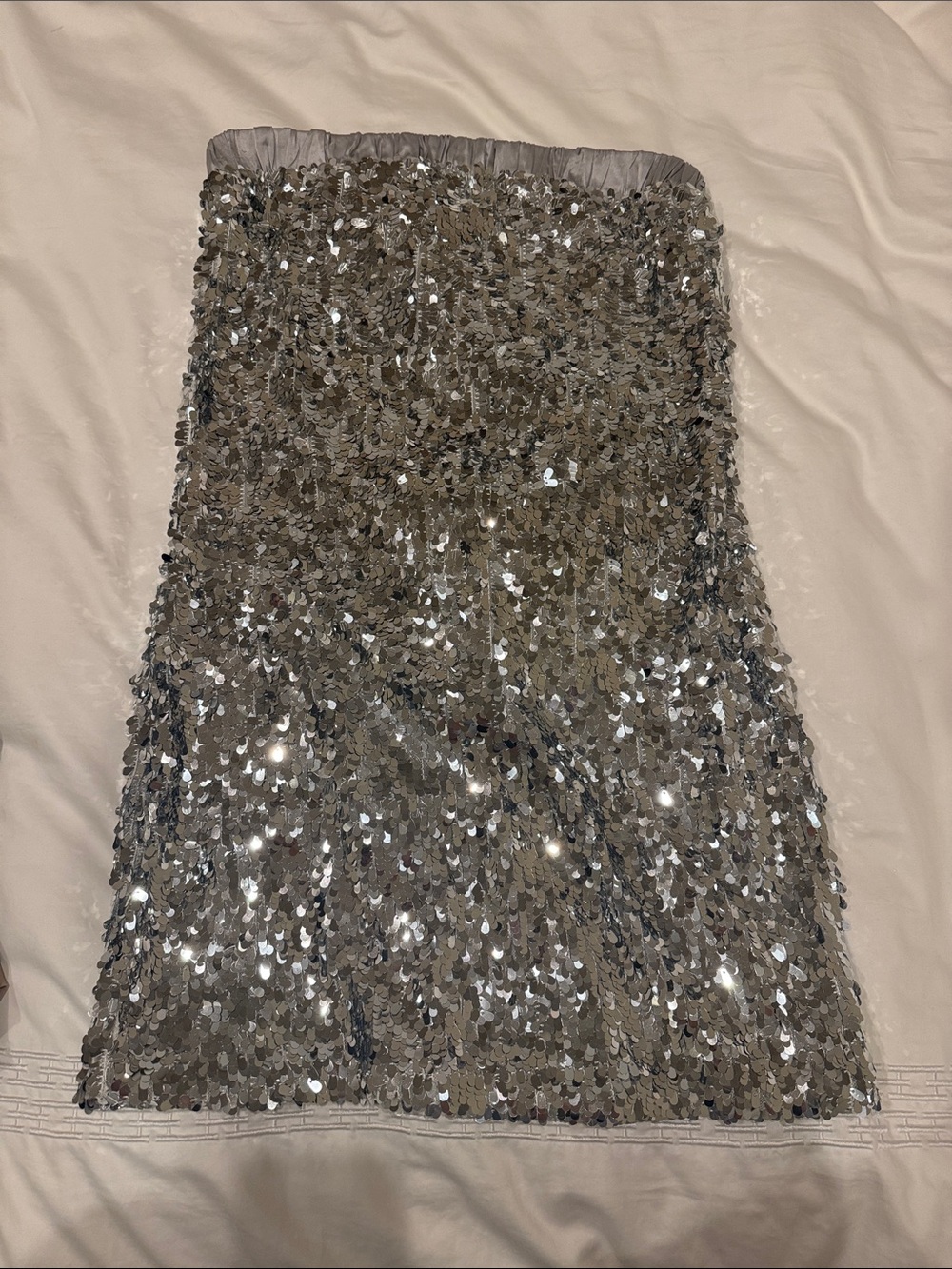 Silver Sequin Strapless Cocktail Dress
